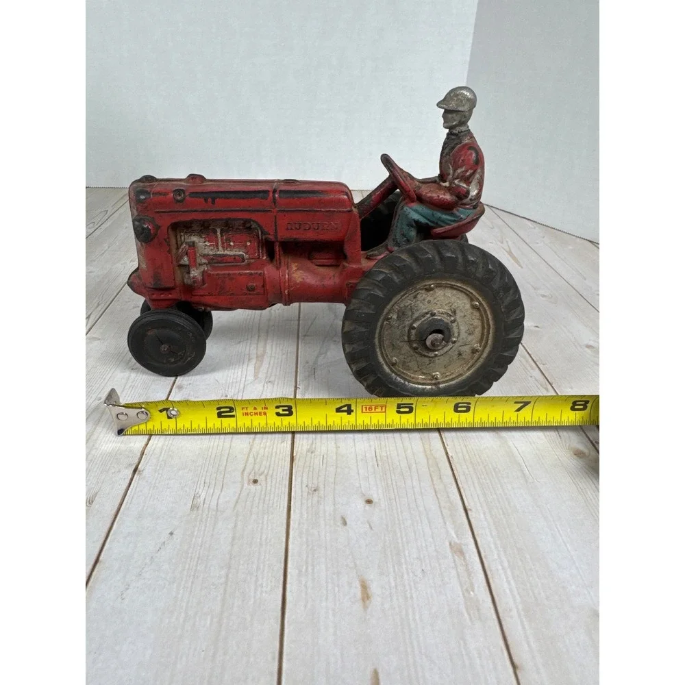 Vintage Auburn Rubber Co Red Tractor Toy w Driver‎ Figure USA 8 Inch